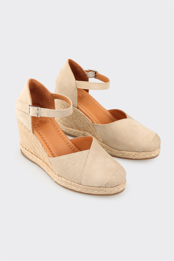 Bej deri kadın espadril - Elle Shoes