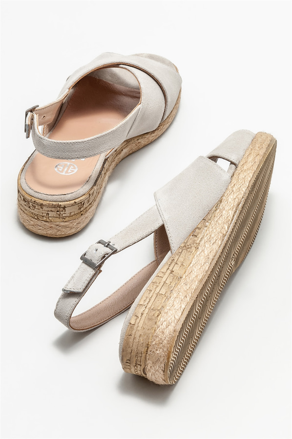Bej deri kadın espadril - Elle Shoes