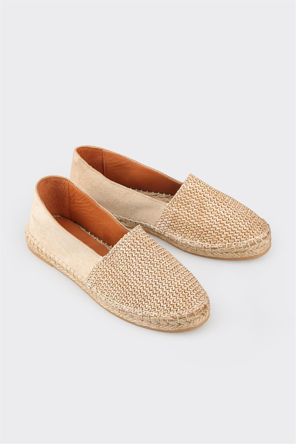 Bej deri kadın espadril - Elle Shoes