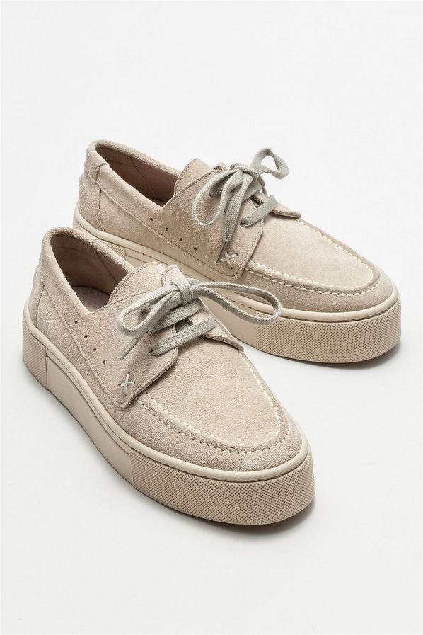 Bej deri kadın günlük ayakkabı, günlük kullanım için - Elle Shoes