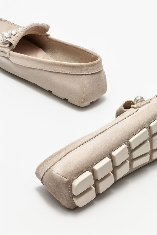 Bej deri kadın günlük ayakkabı, günlük kullanım için - Elle Shoes