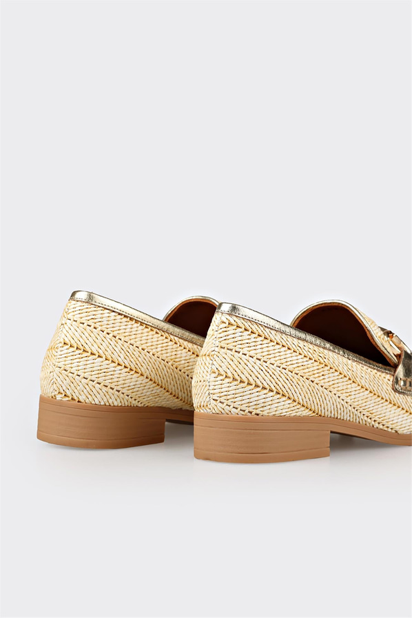 Bej deri simli yumuşak dokulu kadın loafer, ofis stili için - Elle Shoes
