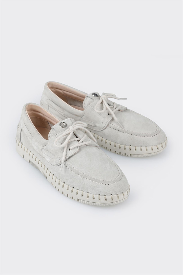 Bej deri ve süet kadın düz ayakkabı, günlük kullanım için - Elle Shoes