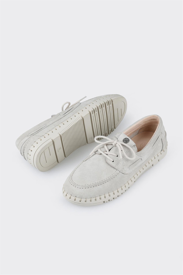 Bej deri ve süet kadın düz ayakkabı, günlük kullanım için - Elle Shoes