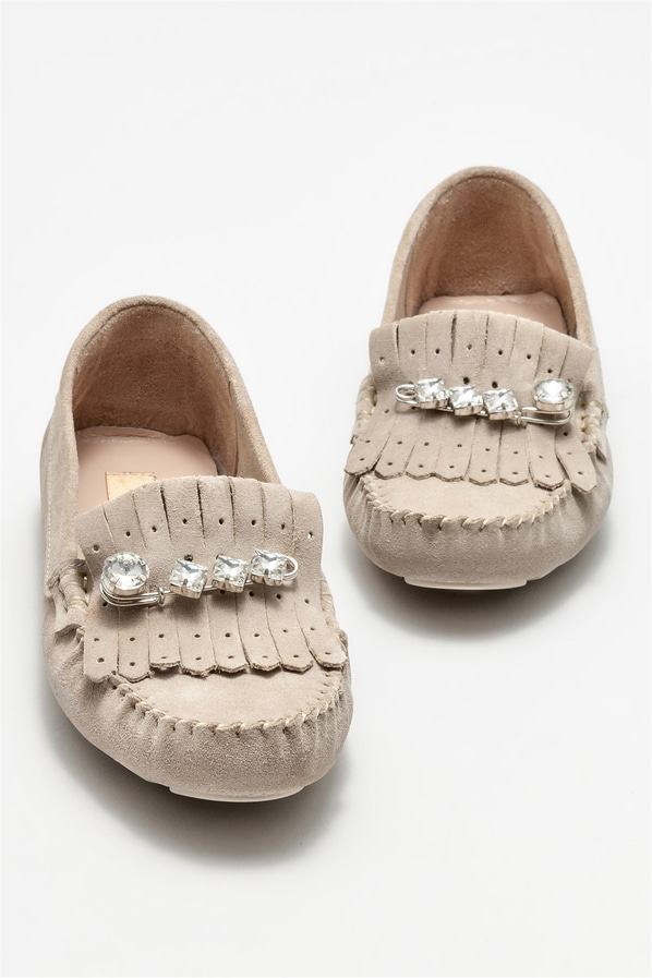 Bej deri kadın günlük ayakkabı, günlük kullanım için - Elle Shoes