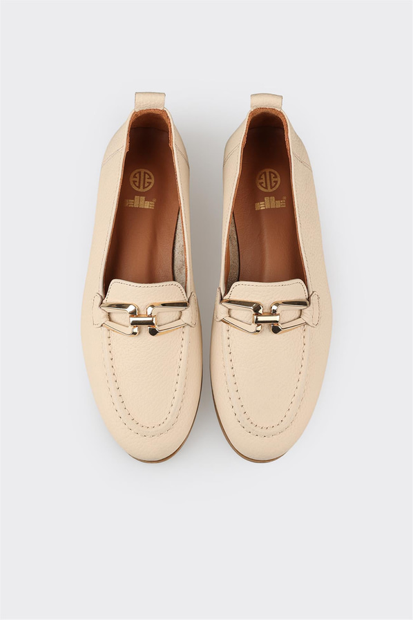 Bej deri kadın loafer, rahat kullanım için - Elle Shoes