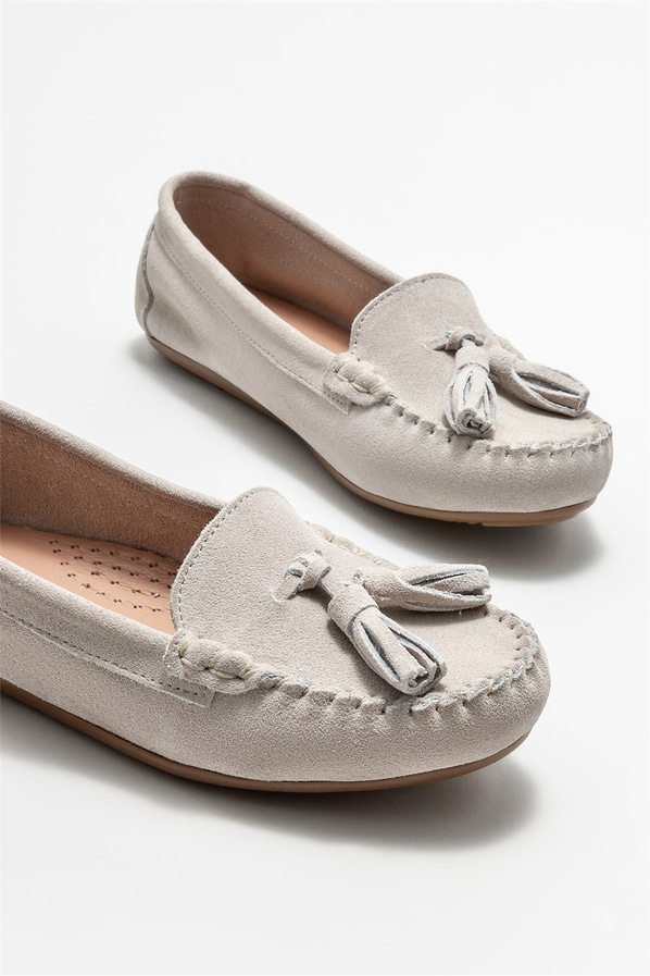 Bej deri kadın günlük ayakkabı, günlük kullanım için - Elle Shoes