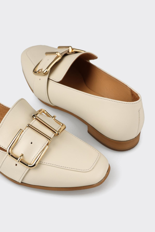 Bej deri kadın loafer, günlük kullanım için - Elle Shoes