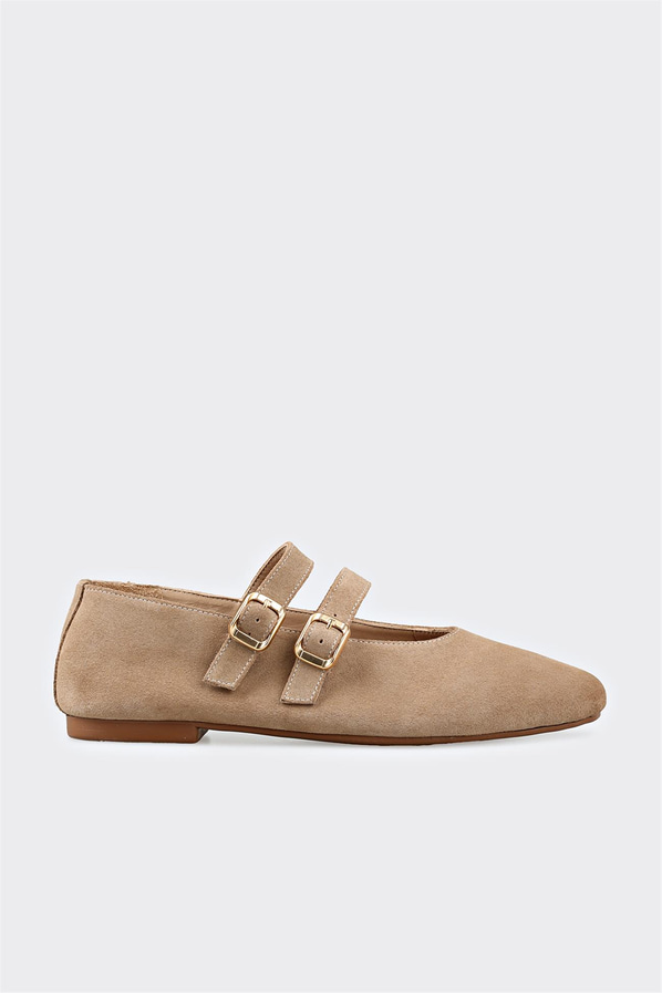 Bej deri kadın babet, ofis stili için - Elle Shoes