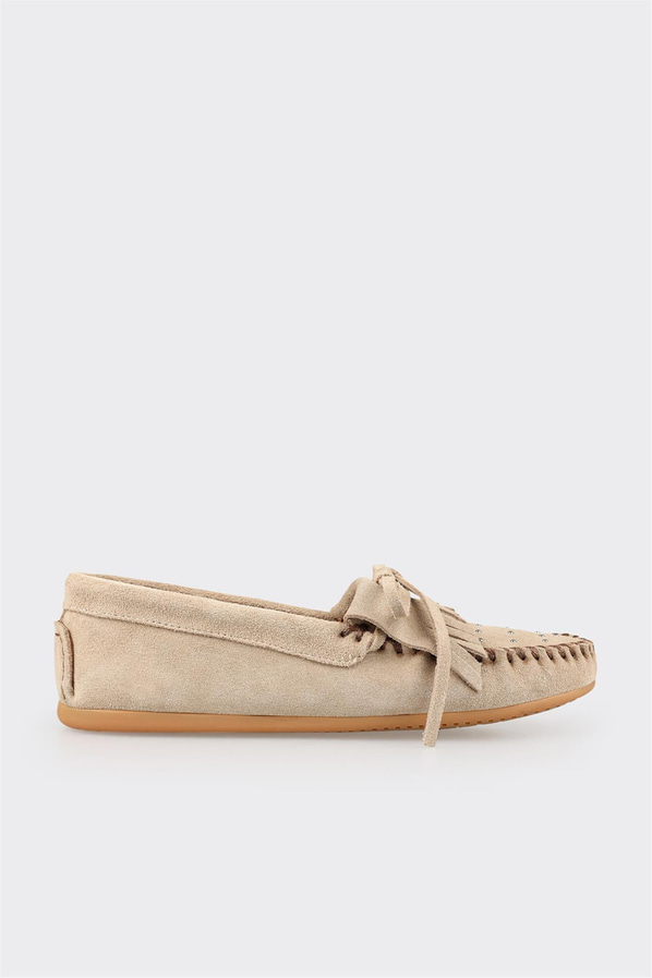 Bej deri kadın düz ayakkabı, günlük kullanım için - Elle Shoes