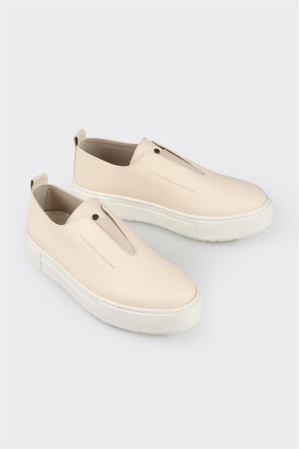 Bej deri kadın düz ayakkabı, ofis stili için - Elle Shoes