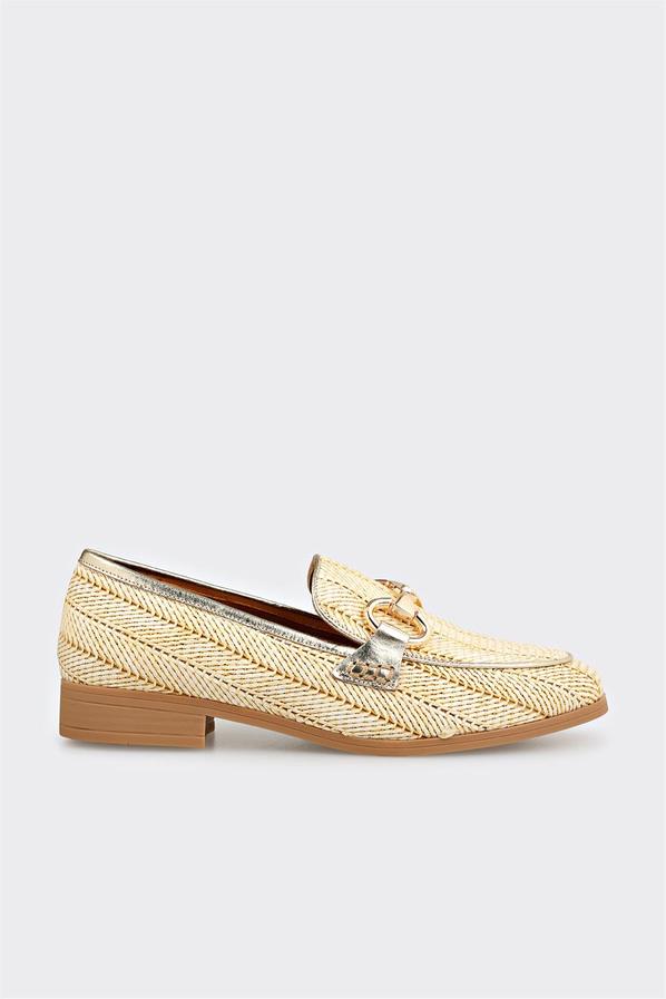 Bej deri simli yumuşak dokulu kadın loafer, ofis stili için - Elle Shoes