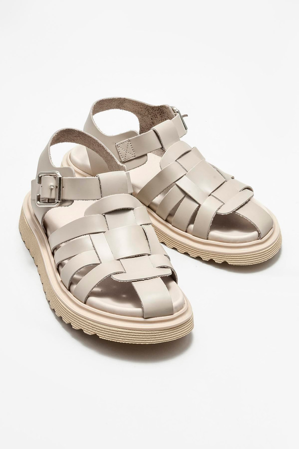 Bej deri kadın düz ayakkabı, günlük kullanım için - Elle Shoes