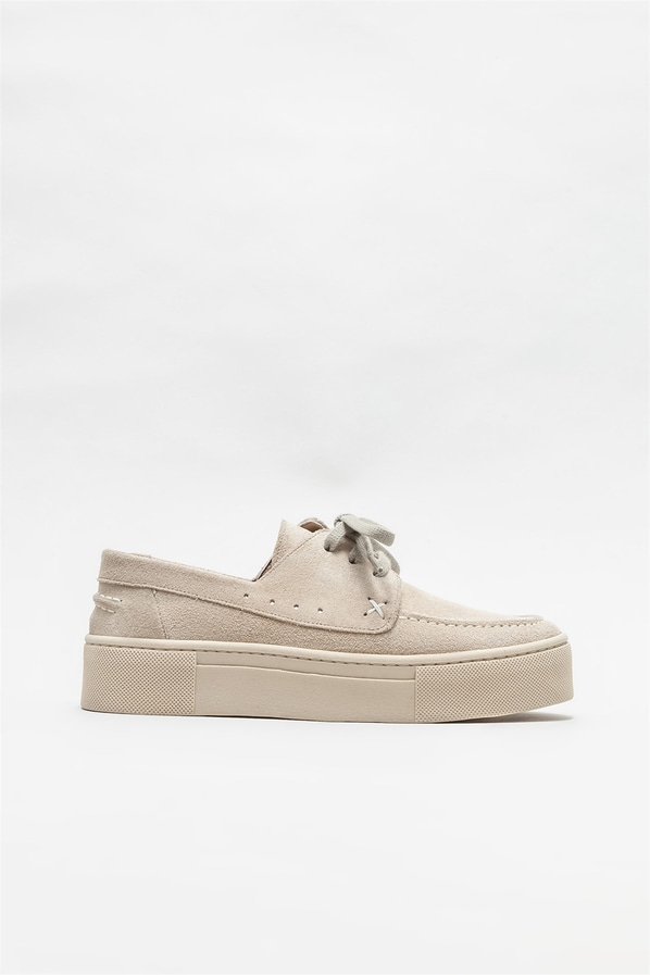 Bej deri kadın günlük ayakkabı, günlük kullanım için - Elle Shoes