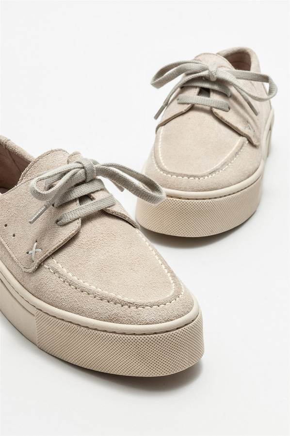 Bej deri kadın günlük ayakkabı, günlük kullanım için - Elle Shoes