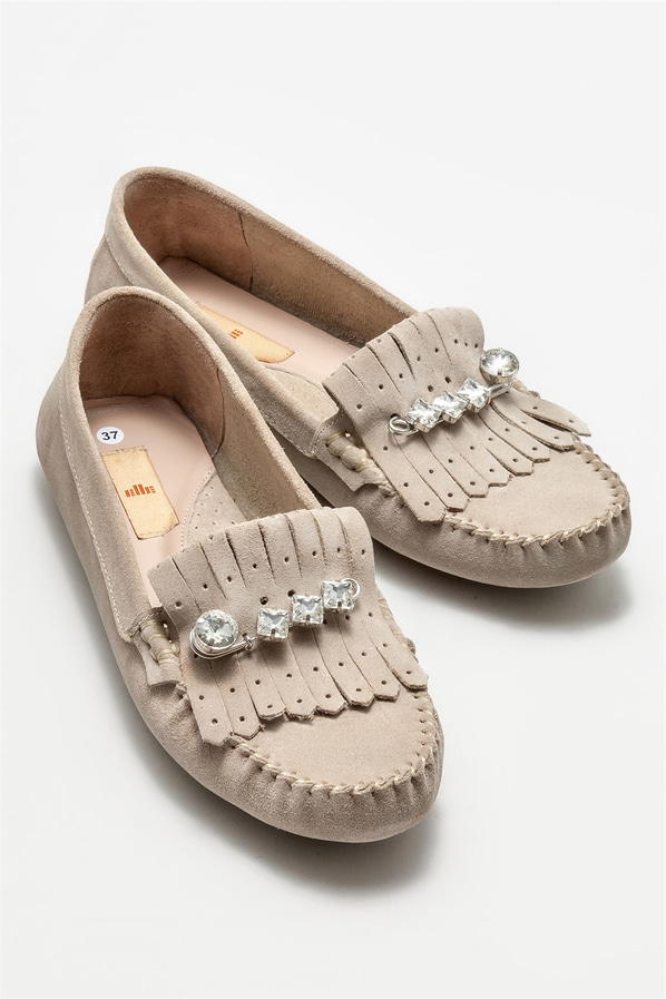 Bej deri kadın günlük ayakkabı, günlük kullanım için - Elle Shoes
