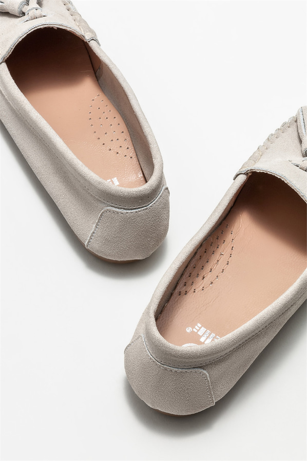 Bej deri kadın günlük ayakkabı, günlük kullanım için - Elle Shoes