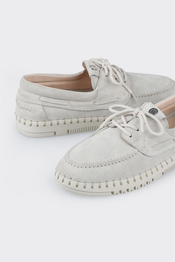 Bej deri ve süet kadın düz ayakkabı, günlük kullanım için - Elle Shoes