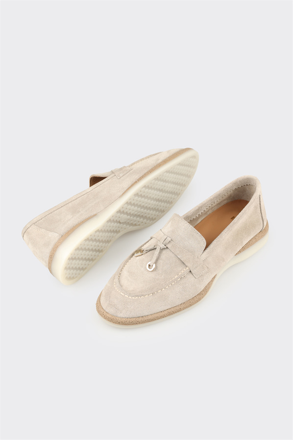 Bej deri kadın loafer, günlük kullanım için - Elle Shoes