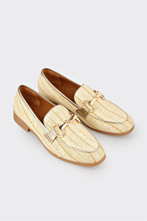 Bej deri simli yumuşak dokulu kadın loafer, ofis stili için - Elle Shoes