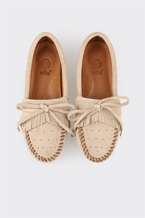 Bej deri kadın düz ayakkabı, günlük kullanım için - Elle Shoes