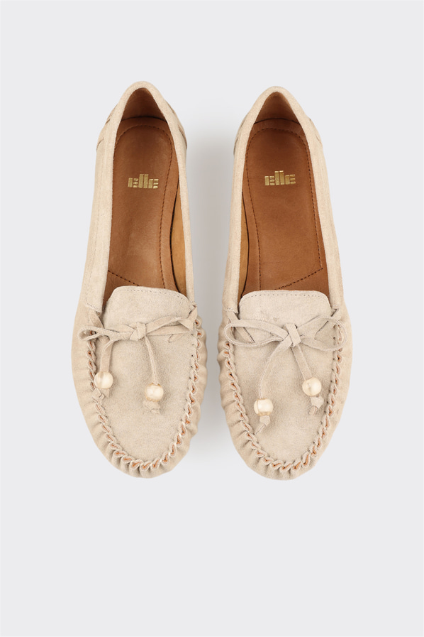 Bej deri kadın loafer, günlük kullanım için - Elle Shoes