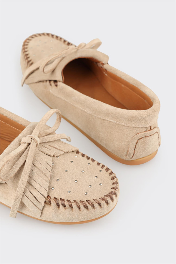 Bej deri kadın düz ayakkabı, günlük kullanım için - Elle Shoes