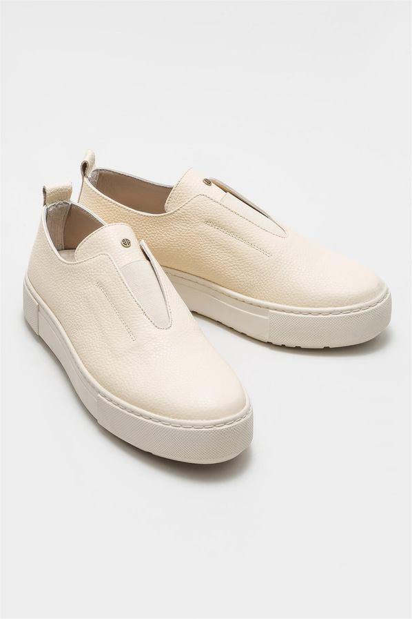 Bej deri kadın sneaker, ofis stili için - Elle Shoes