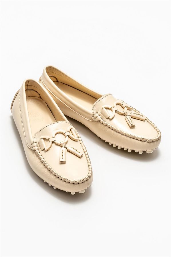 Bej deri kadın loafer, günlük kullanım için - Elle Shoes