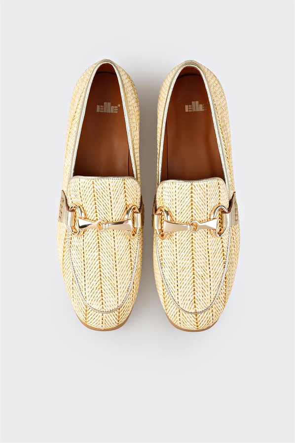 Bej deri simli yumuşak dokulu kadın loafer, ofis stili için - Elle Shoes