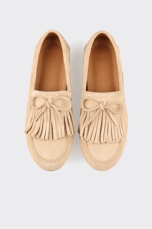 Bej deri kadın loafer, günlük kullanım için - Elle Shoes