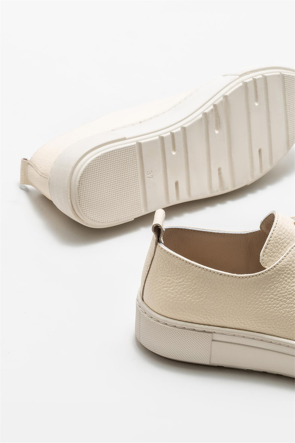 Bej deri kadın sneaker, ofis stili için - Elle Shoes