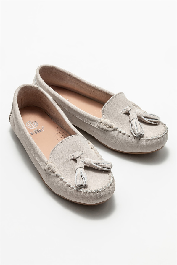 Bej deri kadın günlük ayakkabı, günlük kullanım için - Elle Shoes