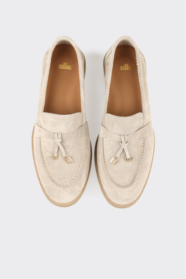 Bej deri kadın loafer, günlük kullanım için - Elle Shoes