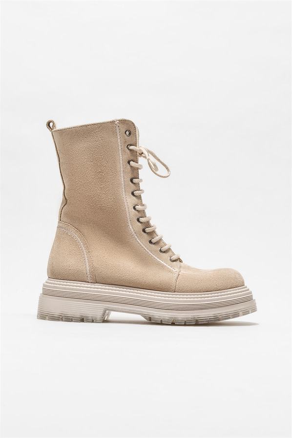 Bej deri kadın bot, günlük kullanım için - Elle Shoes