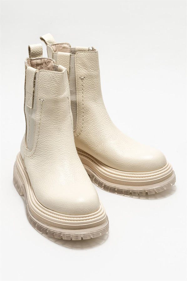Bej deri kadın bot, günlük kullanım için - Elle Shoes