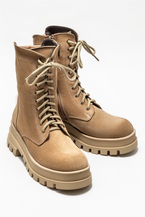 Bej deri kadın bot, günlük kullanım için - Elle Shoes