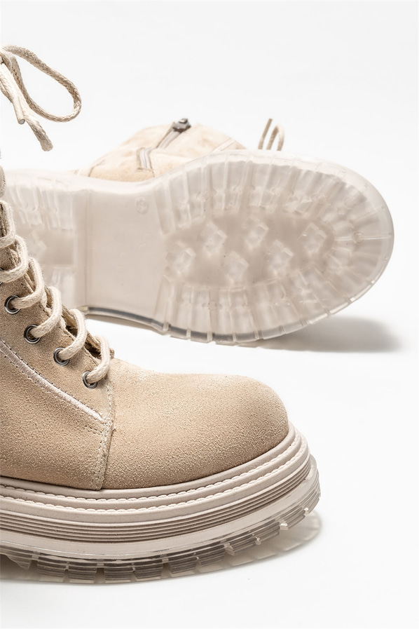 Bej deri kadın bot, günlük kullanım için - Elle Shoes