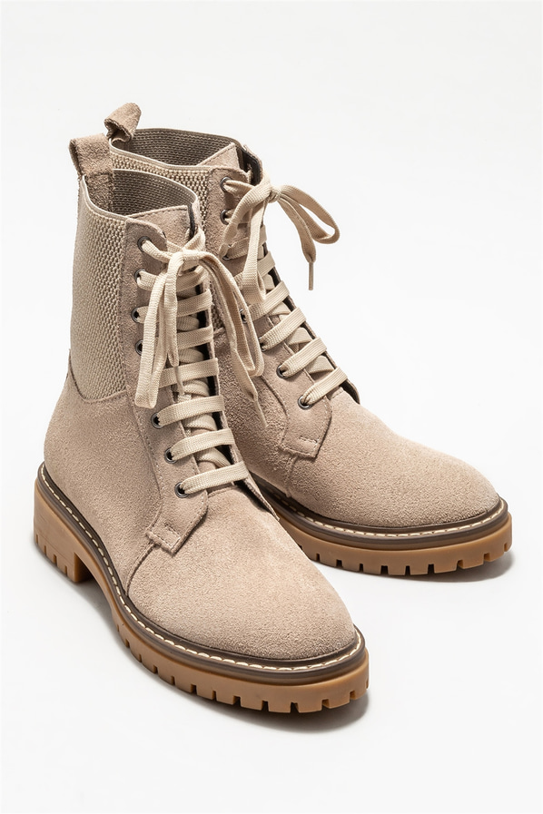 Bej deri kadın bot, günlük kullanım için - Elle Shoes