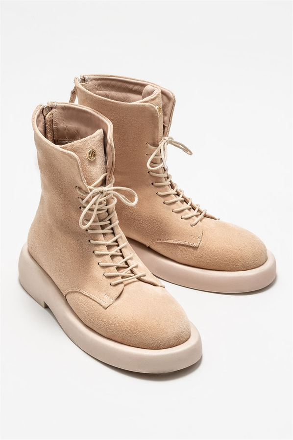 Bej deri kadın bot, günlük kullanım için - Elle Shoes