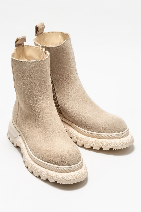 Bej deri kadın bot, günlük kullanım için - Elle Shoes