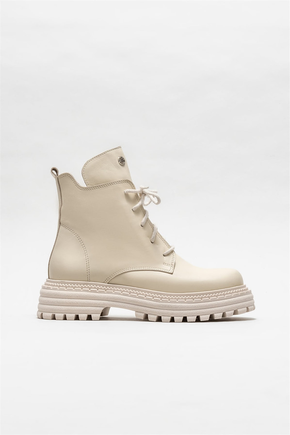 Bej deri kadın bot, günlük kullanım için - Elle Shoes