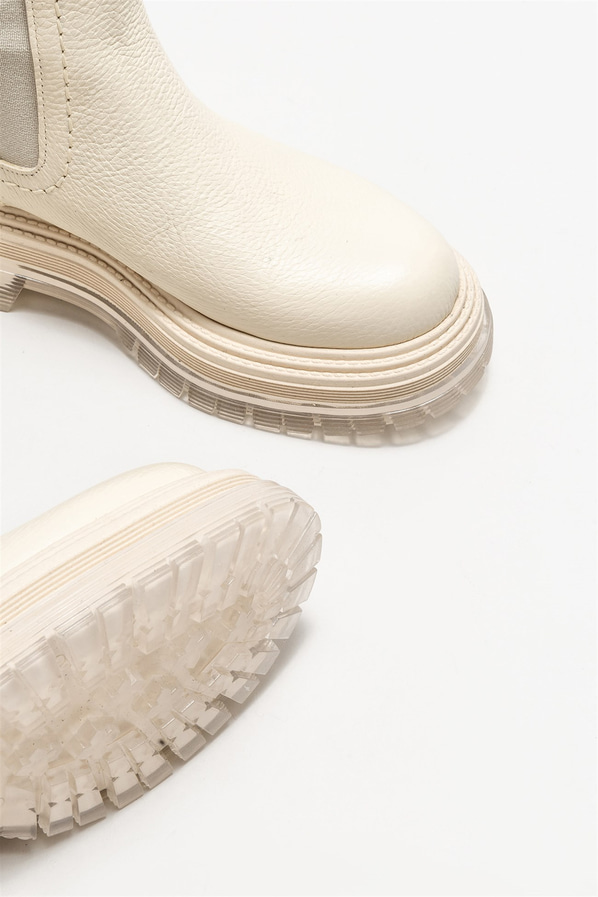 Bej deri kadın bot, günlük kullanım için - Elle Shoes