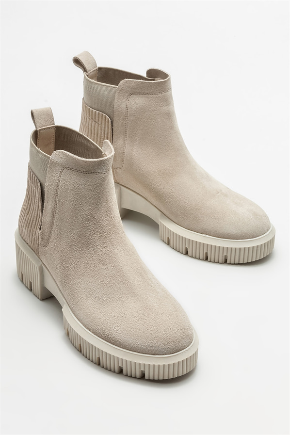 Bej deri kadın bot, günlük kullanım için - Elle Shoes