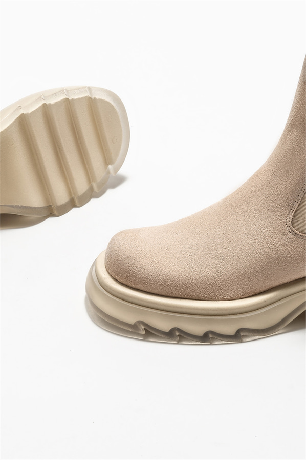 Bej deri kadın bot, günlük kullanım için - Elle Shoes