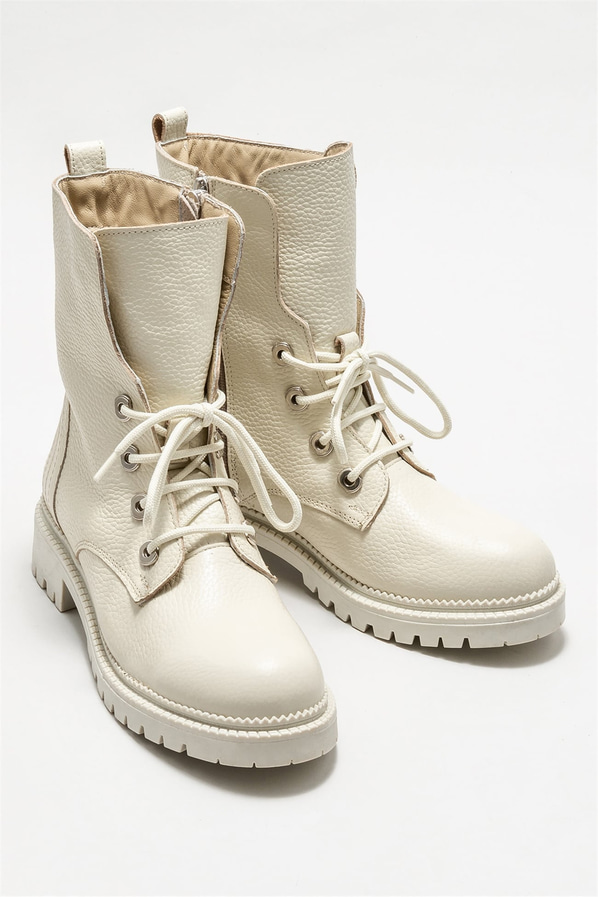 Bej deri kadın bot, günlük kullanım için - Elle Shoes