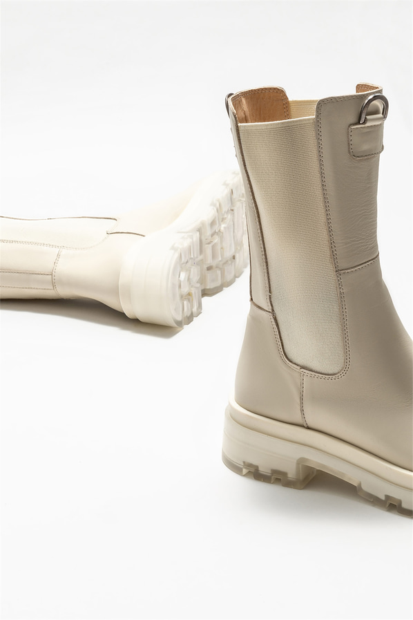 Bej deri kadın bot, günlük kullanım için - Elle Shoes