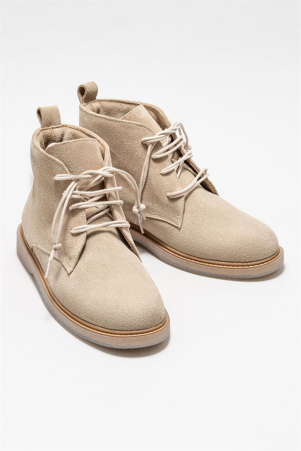 Bej deri kadın bot, günlük kullanım için - Elle Shoes