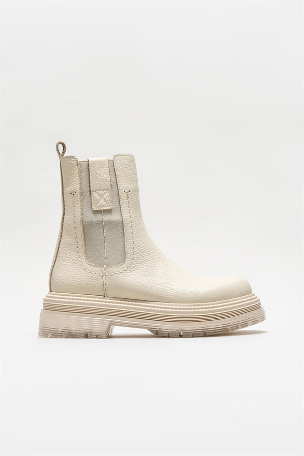 Bej deri kadın bot, günlük kullanım için - Elle Shoes