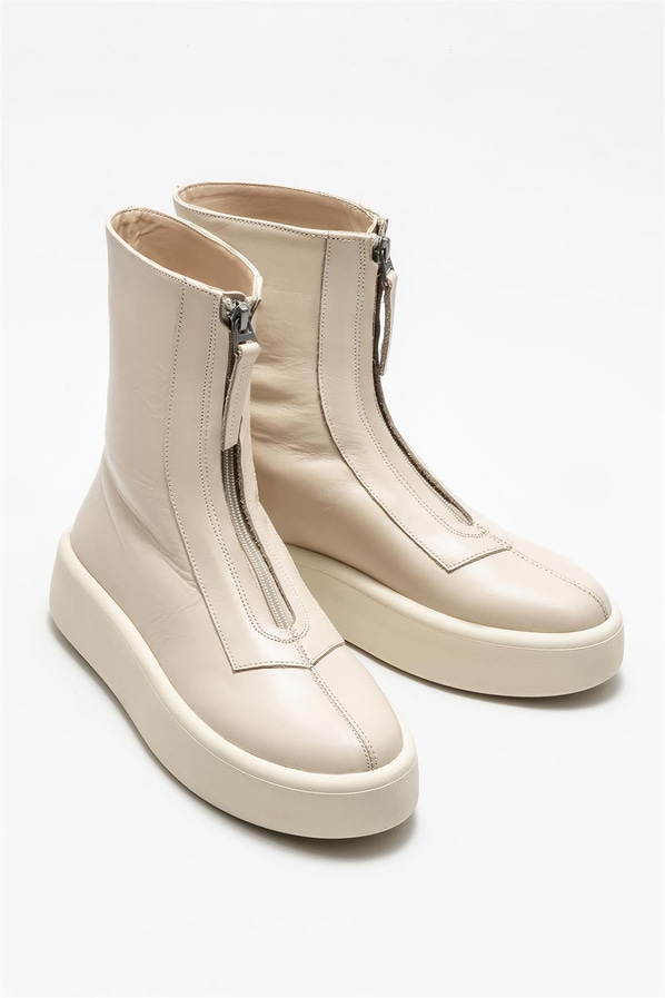 Bej deri kadın bot, günlük kullanım için - Elle Shoes